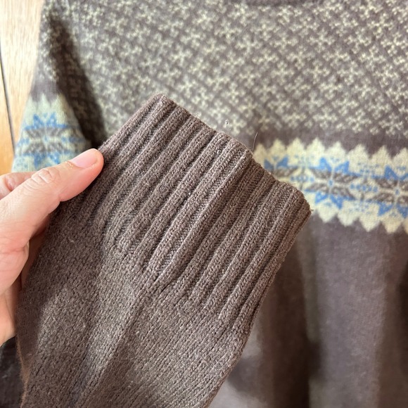 Vintage Fossil Brand Jeans Mens Fair Isle Snowflake Crew Neck Sweater XL Brown - Picture 8 of 8
